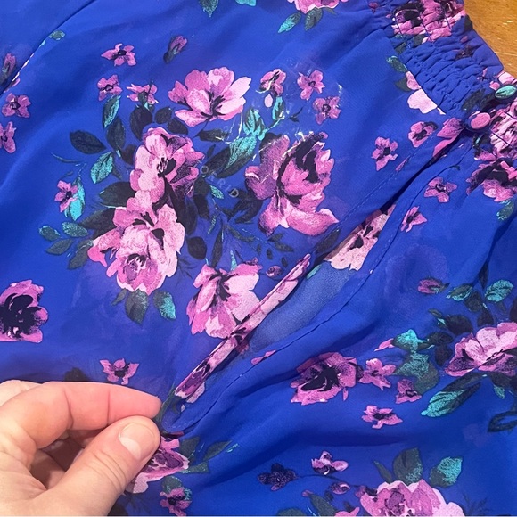 NEW Torrid Mini Chiffon Smocked Dress Blue Floral Size 1X 14/16 Flutter Sleeves - Picture 9 of 16